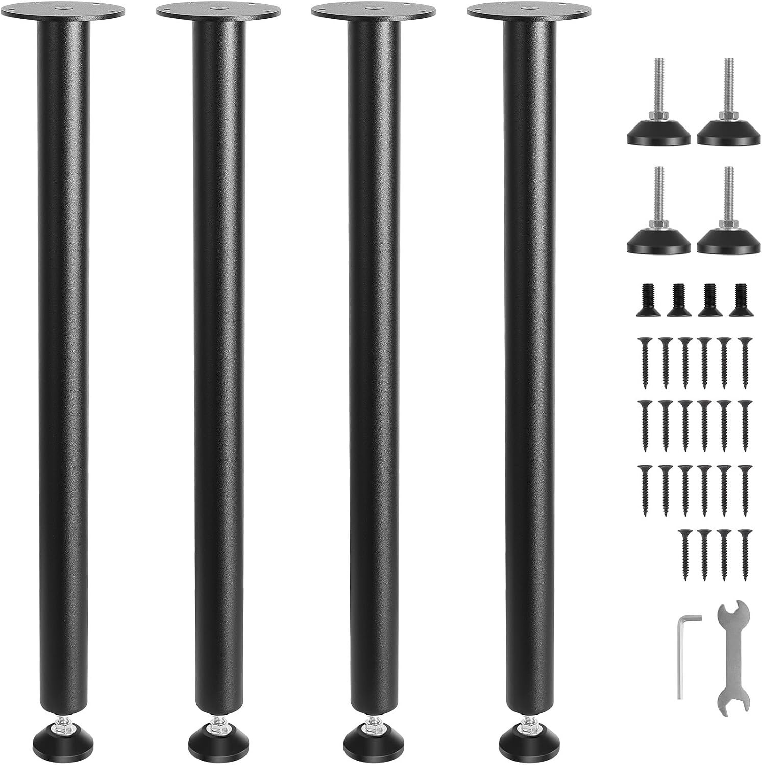 28 Inch Adjustable Desk Legs, Reinforced Steel 28 inch/Straight, Black