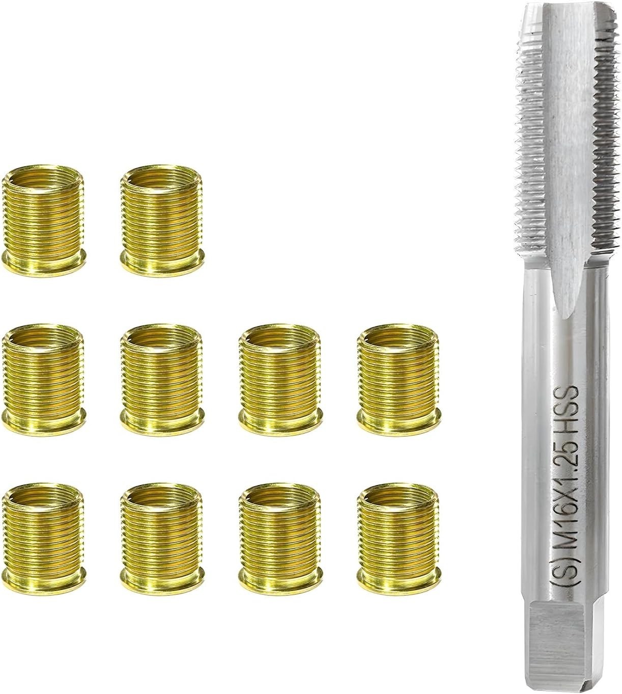 Spark Plug Rethreading Set with M14×1.25 Inserts & M16×1.25 Tap, Stainless St...