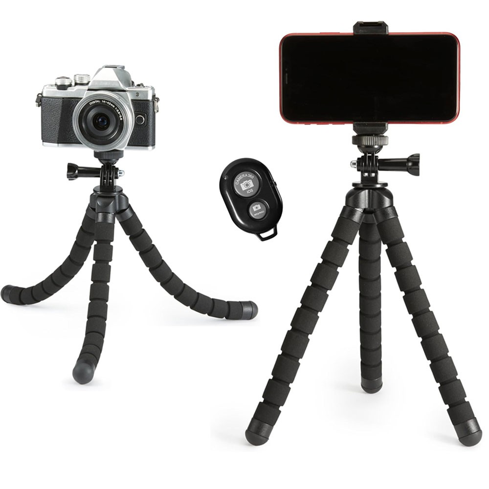 Phone Tripod, Portable and Flexible Tripod with Wireless Remote and Clamp 10in