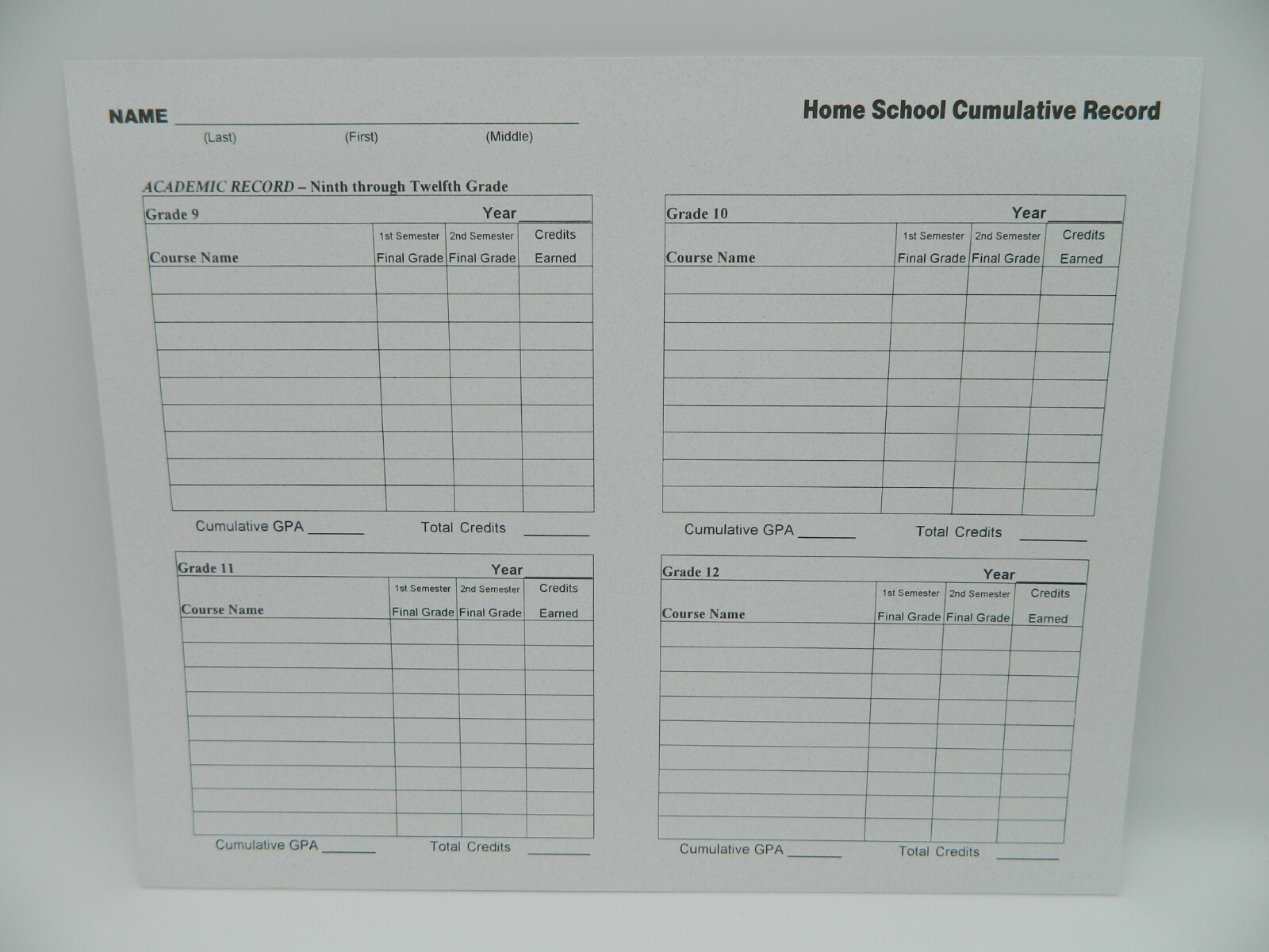 High School Homeschool Record Keeping Kit, 4 Report Cards / 1 Transcript Folder
