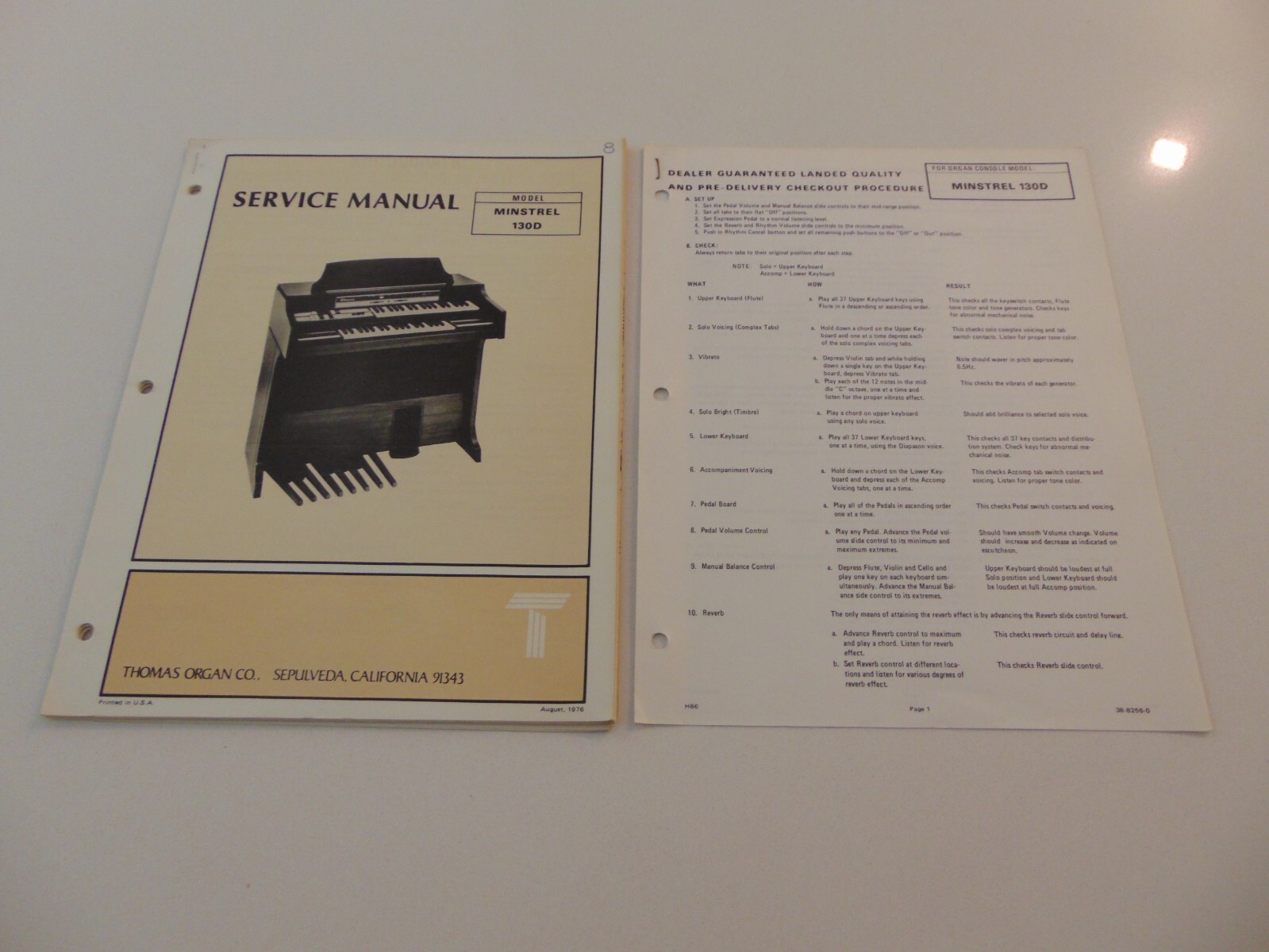 Thomas Organ 130D Minstrel Service Repair Shop Manual Schematics