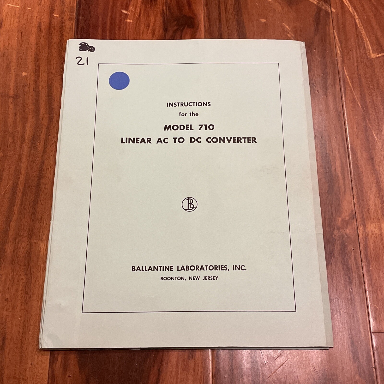 Ballantine Model 710 Linear AC to DC Converter Instruction Manual