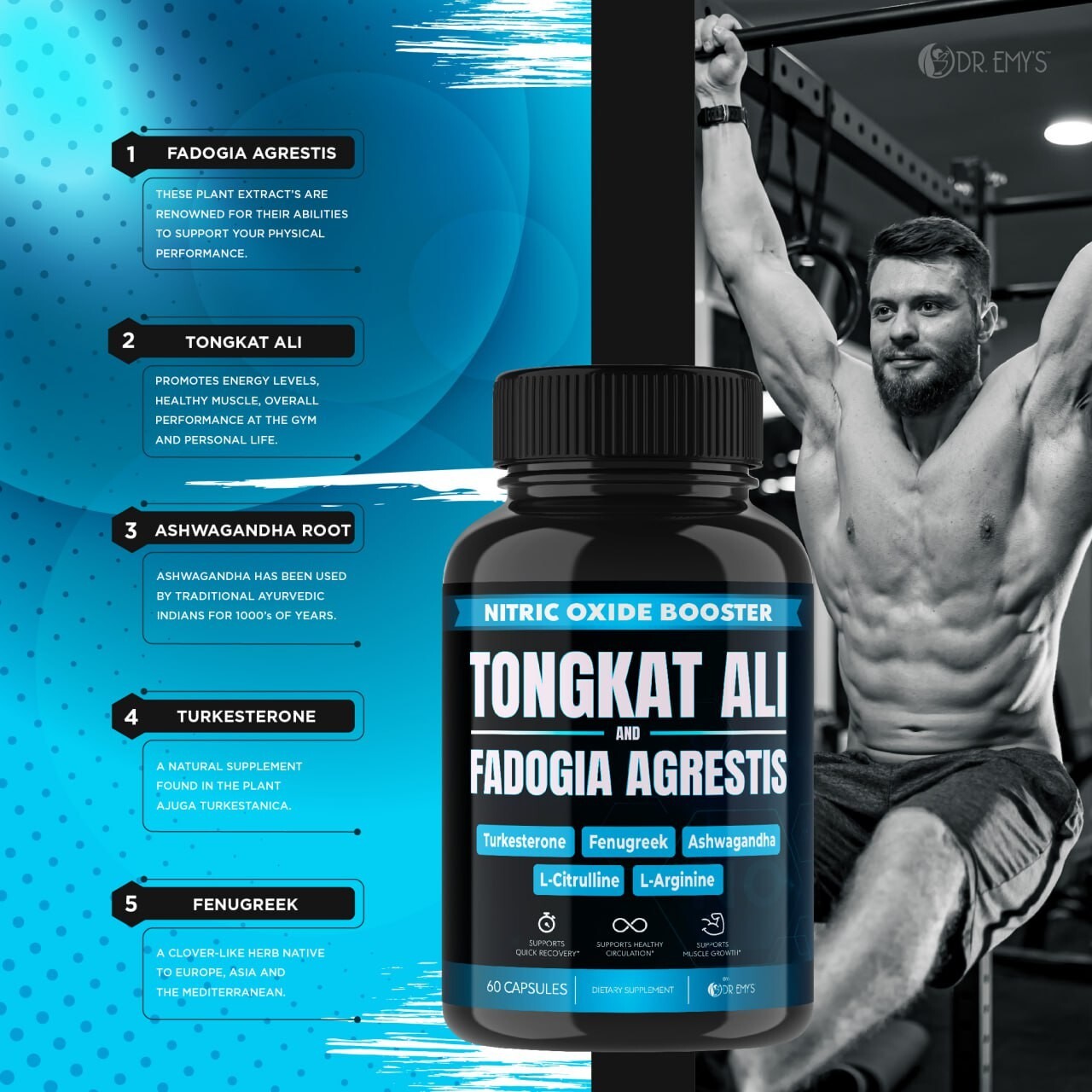(5 Pack) Testosterone Supplement Booster Capsules Blood Flow Nitric Oxide