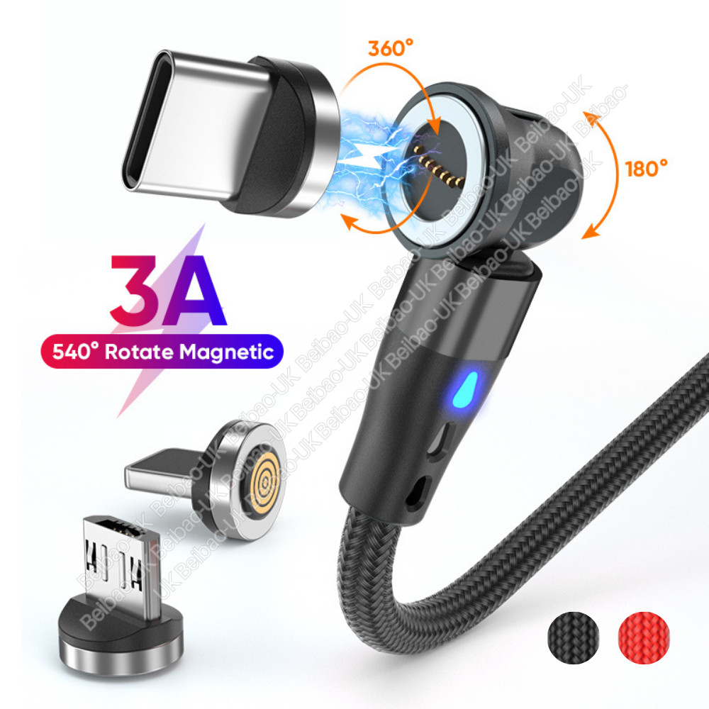 180°+360° Rotate Magnetic Charger Cable Phone Fast Charging Type C Micro USB IOS