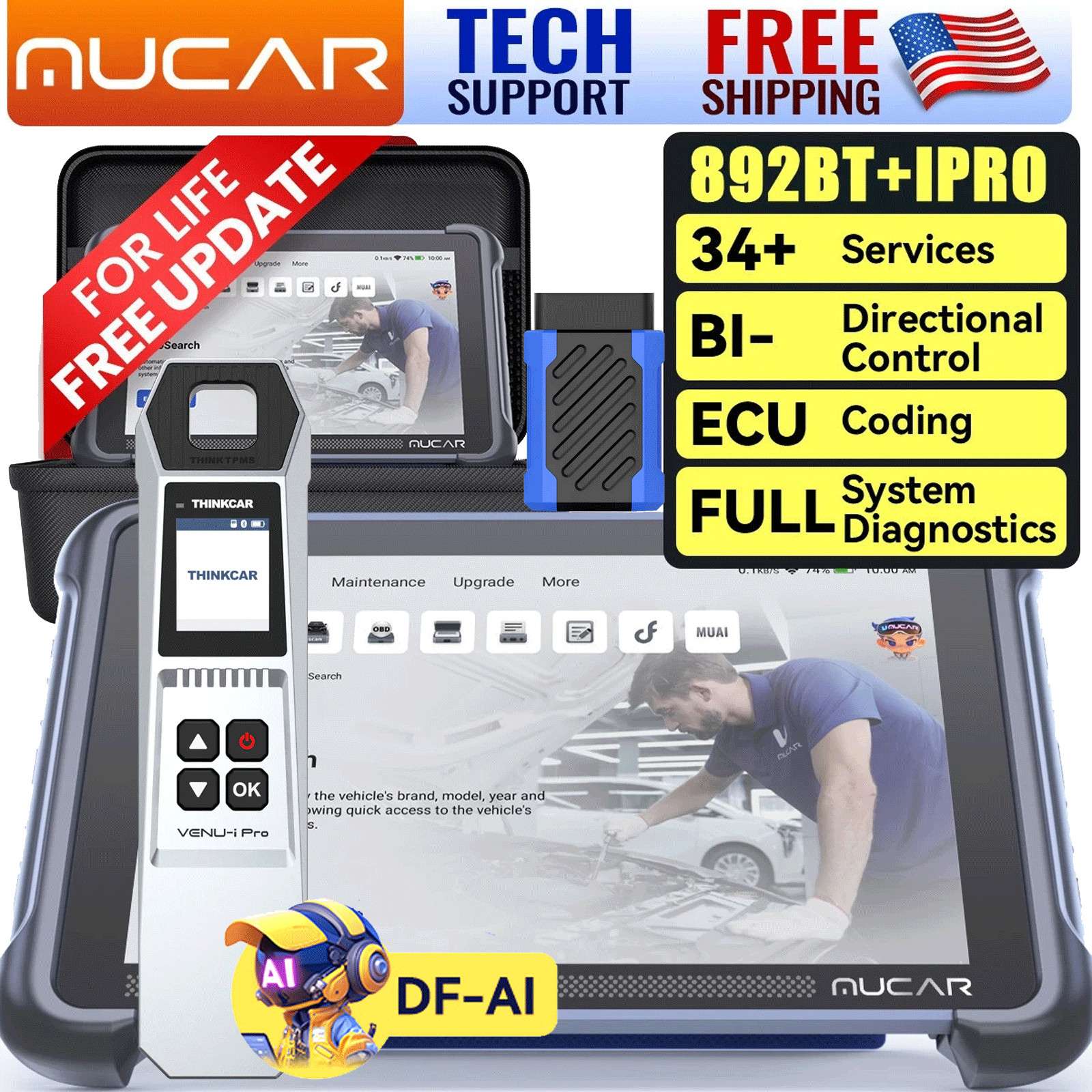 2026 MUCAR 892BT OBD2 Scanner Diagnostic Tool E.CU Coding All System TPMS Scan