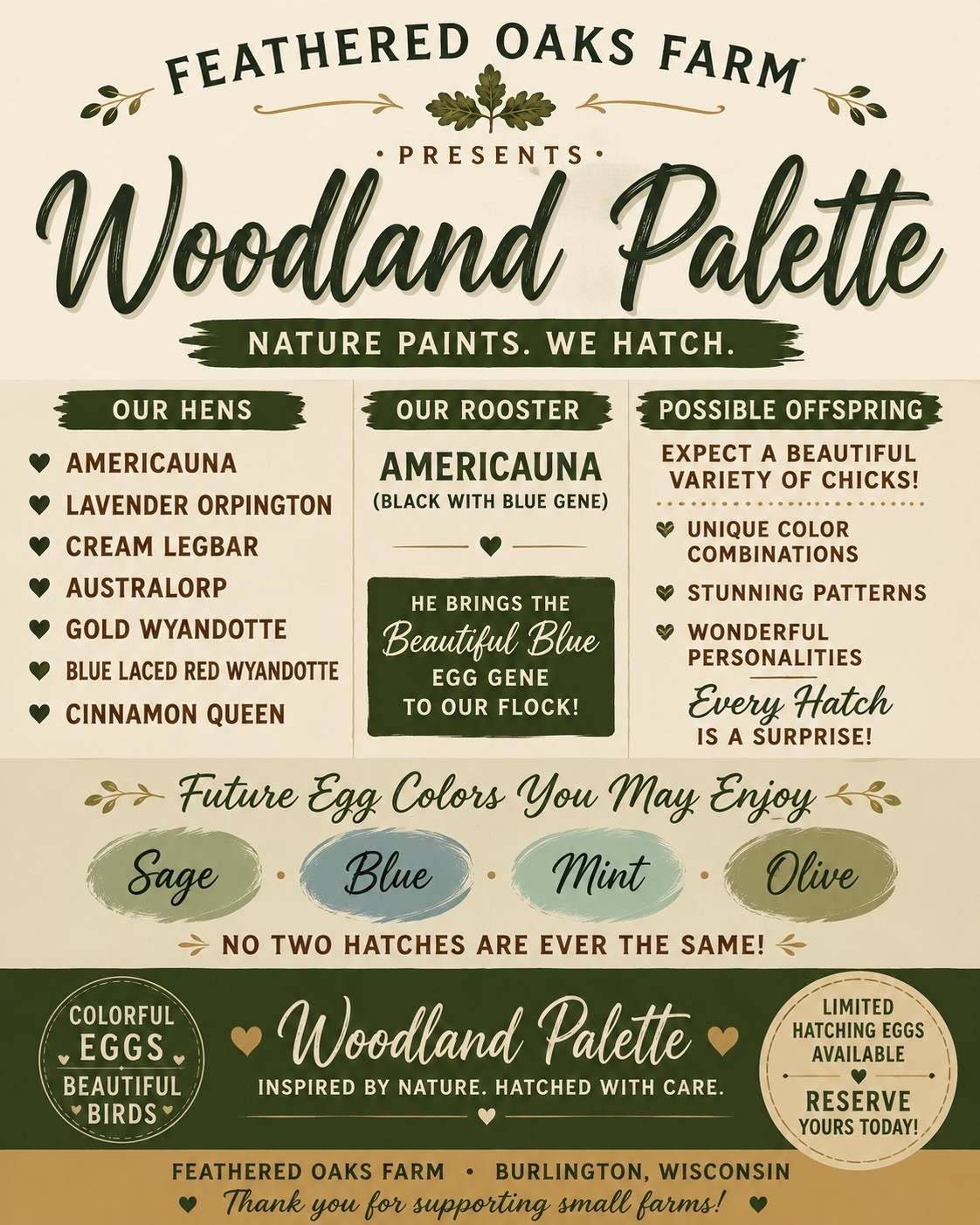 Woodland Palette 12++ Hatching Eggs- Blue And Green Genes from WI