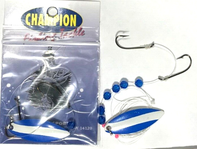 2 CHAMPION WORM HARNESS #4 WILLOW LEAF PAINTED BLUE/WHITE STP  1 BLADE