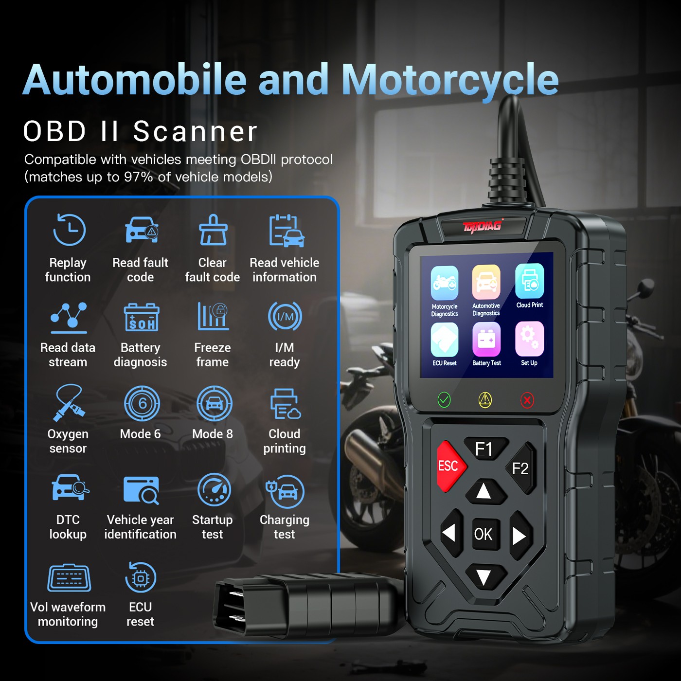 Motorcycle Vehicle OBD2 Scanner Fault Code Read Car DTC Lookup Diagnostic Tool