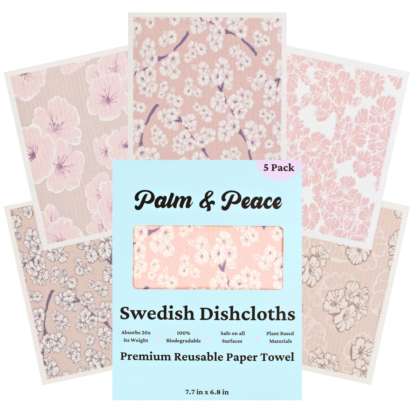Swedish Dishcloths for Kitchen - 5 Pack - Reusable Towels with Clips - Super ...