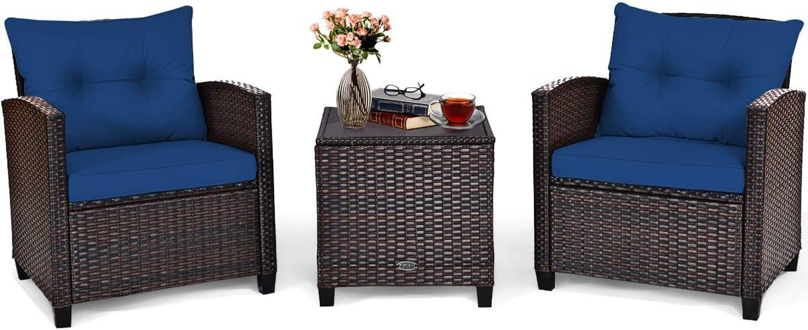 3 Pieces Patio Furniture Set, PE Rattan Wicker 3 Pcs Outdoor Sofa Set W/Washable