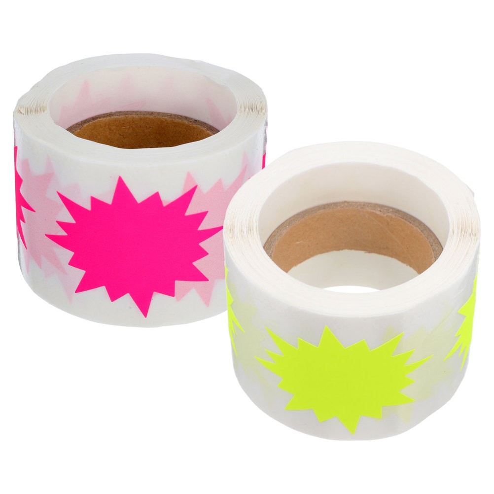 2 Rolls Price Tags Stickers Labels Burst Signs Fluorescent Blank