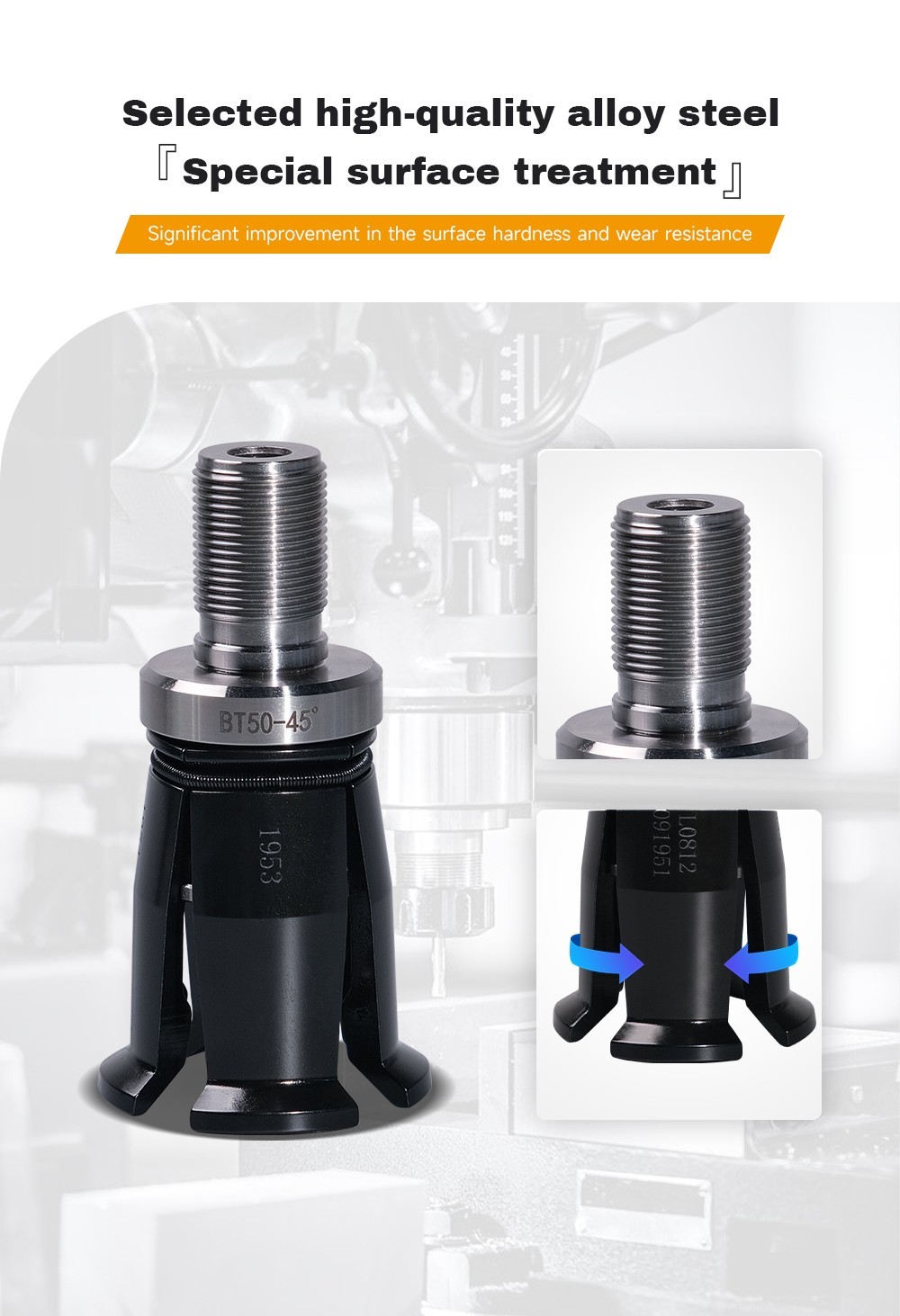 ISO20-OTT Internal Thread Spindle Pull Claw Spindle Gripper 4 Petal Chrome