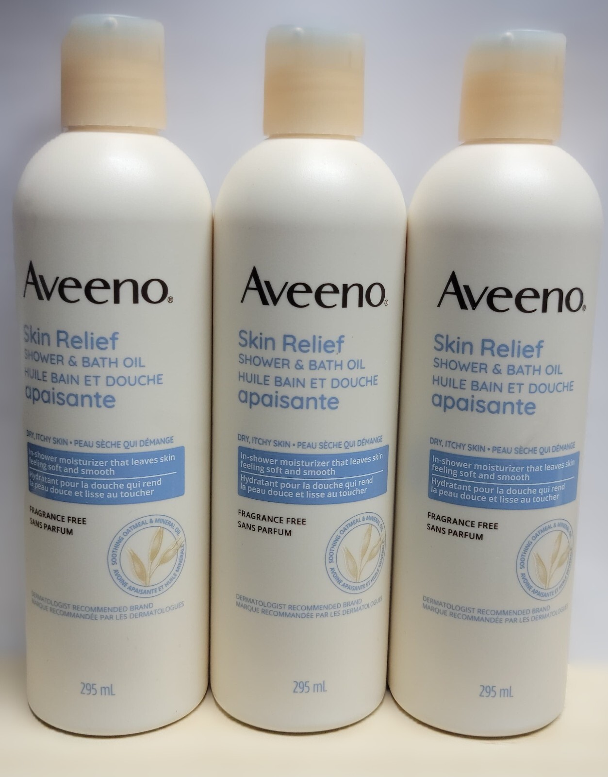 3 x Aveeno Skin Relief Shower & Bath Oil Fragrance Free 295mL - FREE SHIPPING