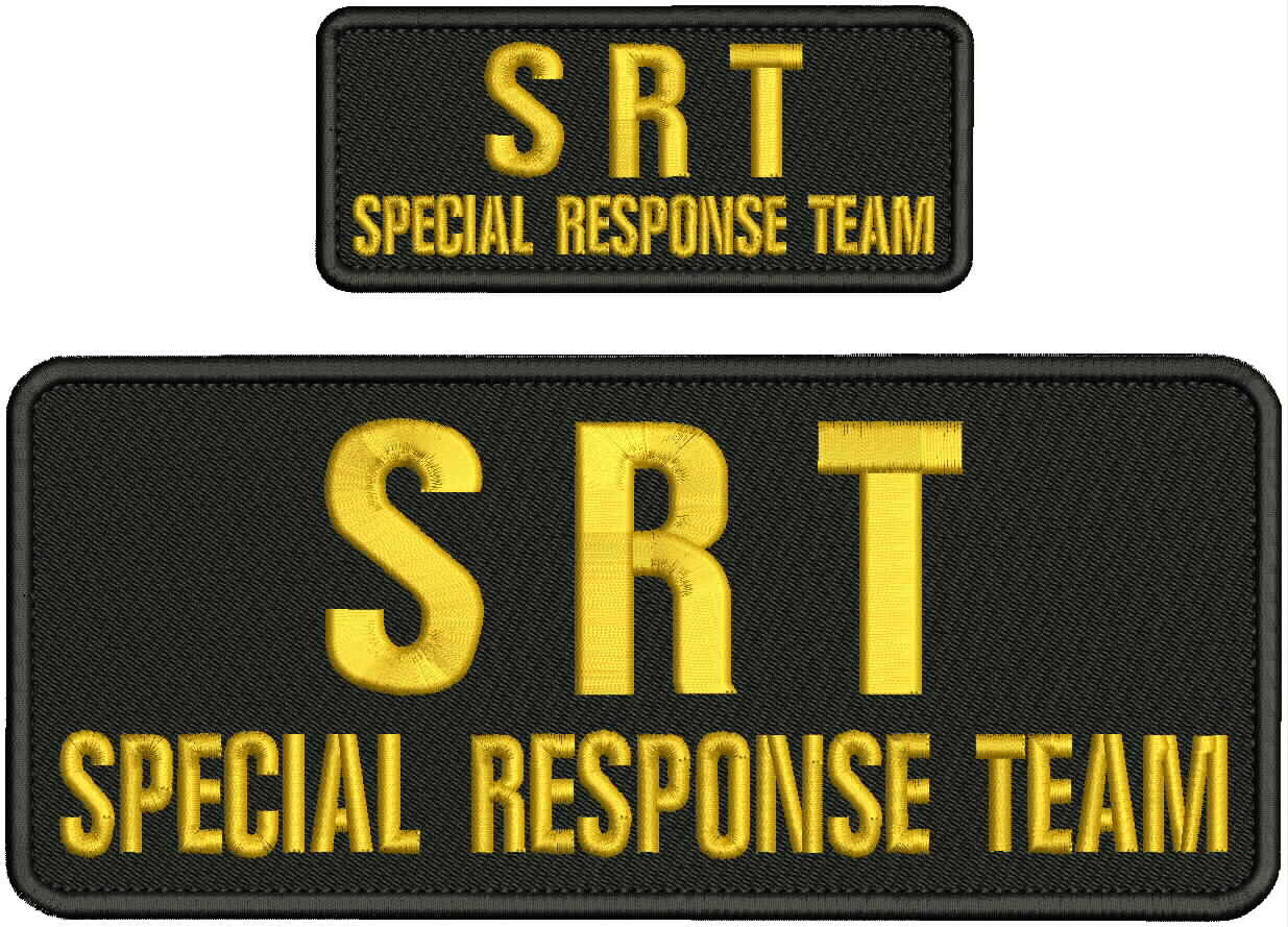S R T/SPECIAL/RESPONSE/TEAM EMB PATCH 4X10 AND 2X5 hook on back Gold ON BLACK