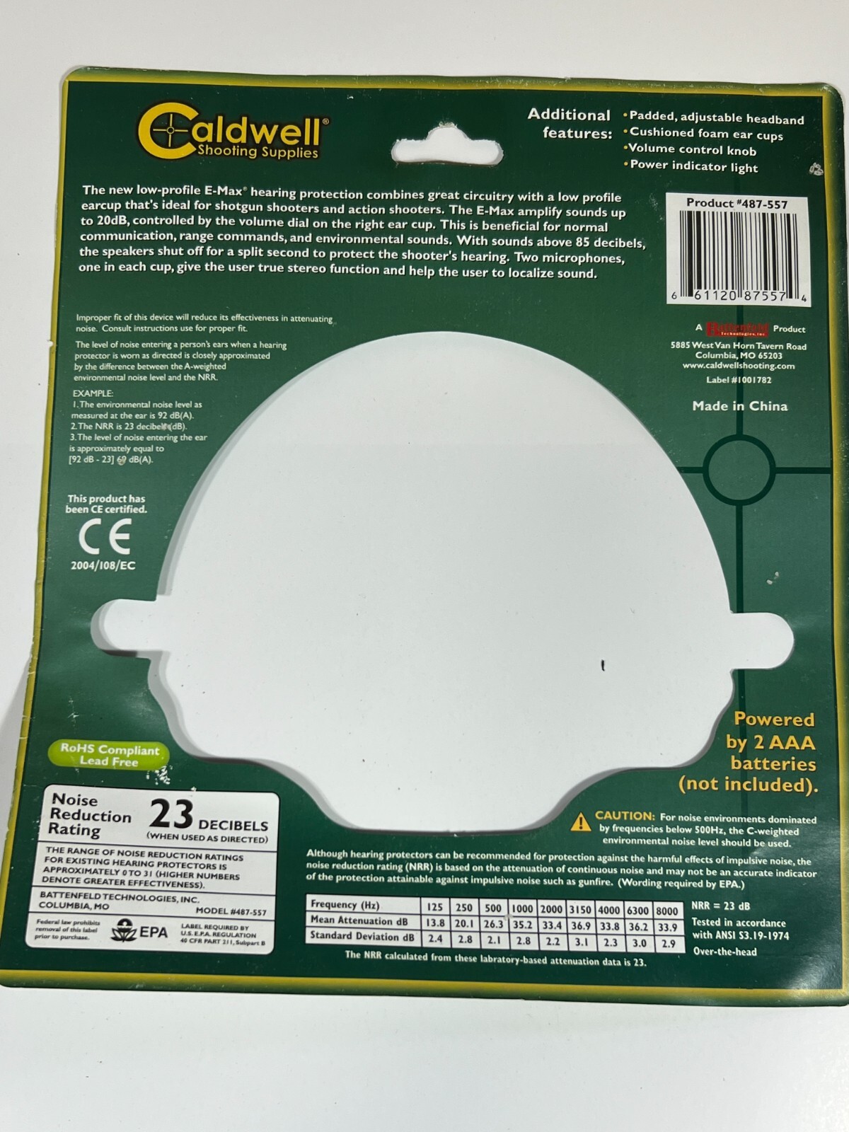 Caldwell E-MAX Low Profile Electronic Hearing Protection Green/Black 487-557