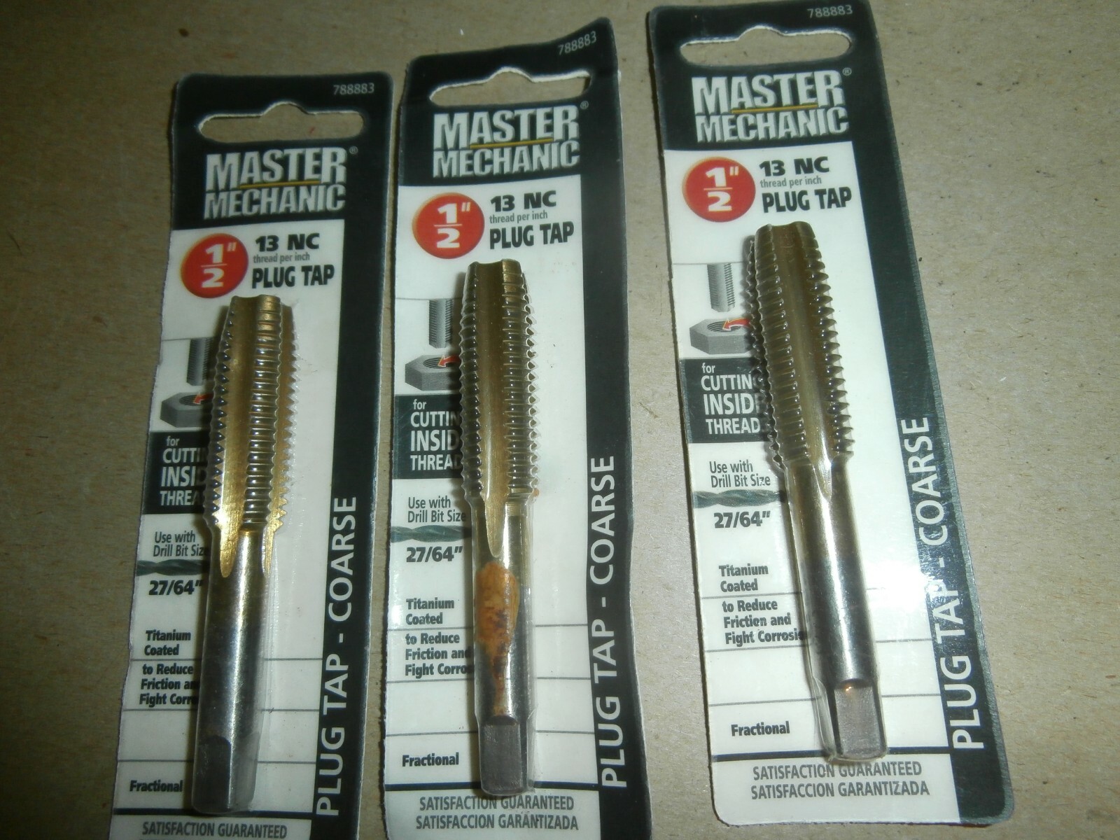 3 New Master Mechanic 1/2" 13NC Plug Tap Titanium Coated 788883