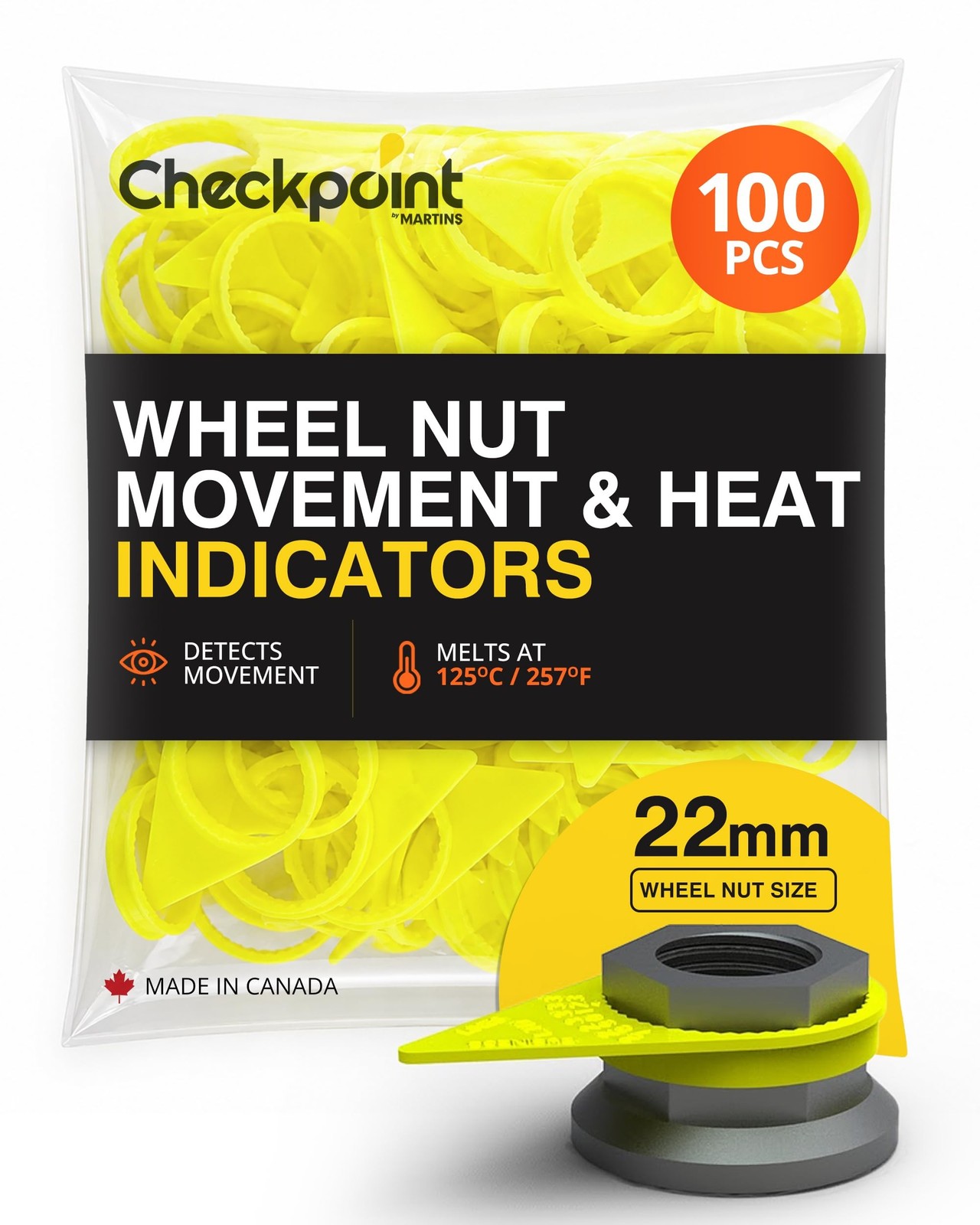 Checkpoint 22 mm Wheel Nut Indicators Yellow – 48-Tooth Lug Nut Safety Ind