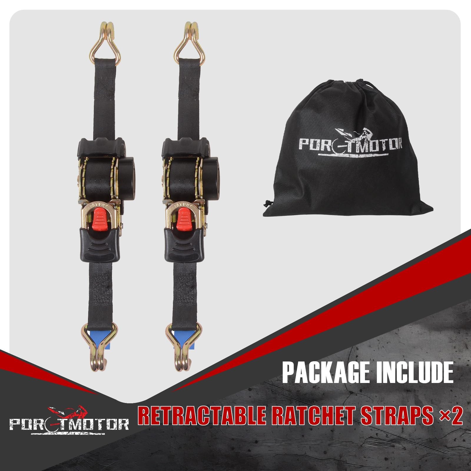 2 Pack Retractable Ratchet Straps (1" x 6'), 1500LBS Break Strength Ratchet T...