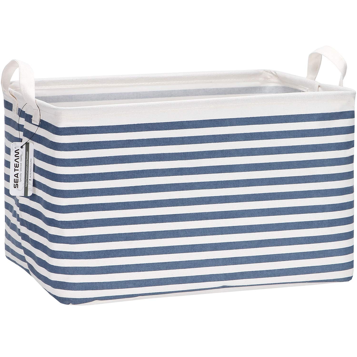Collapsible Canvas Fabric Storage Basket with Handles, Rectangle Waterproof S...