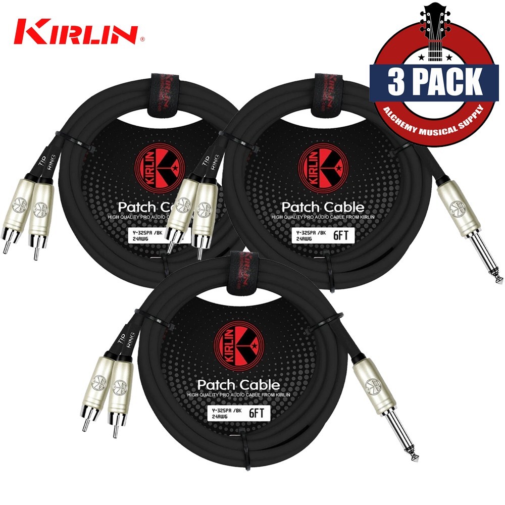 3-PACK Kirlin 6FT 1/4" Mono Male to Dual RCA Noise-Free Audio Y-Cable Y-325