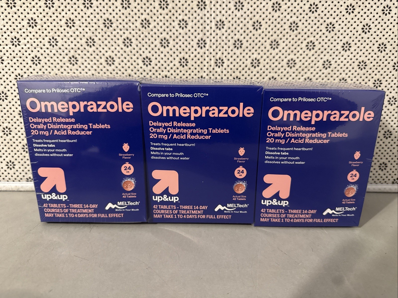 Omeprazole Delayed Release Strawberry 20mg Tablets Box Of 42ct (3 Boxes)