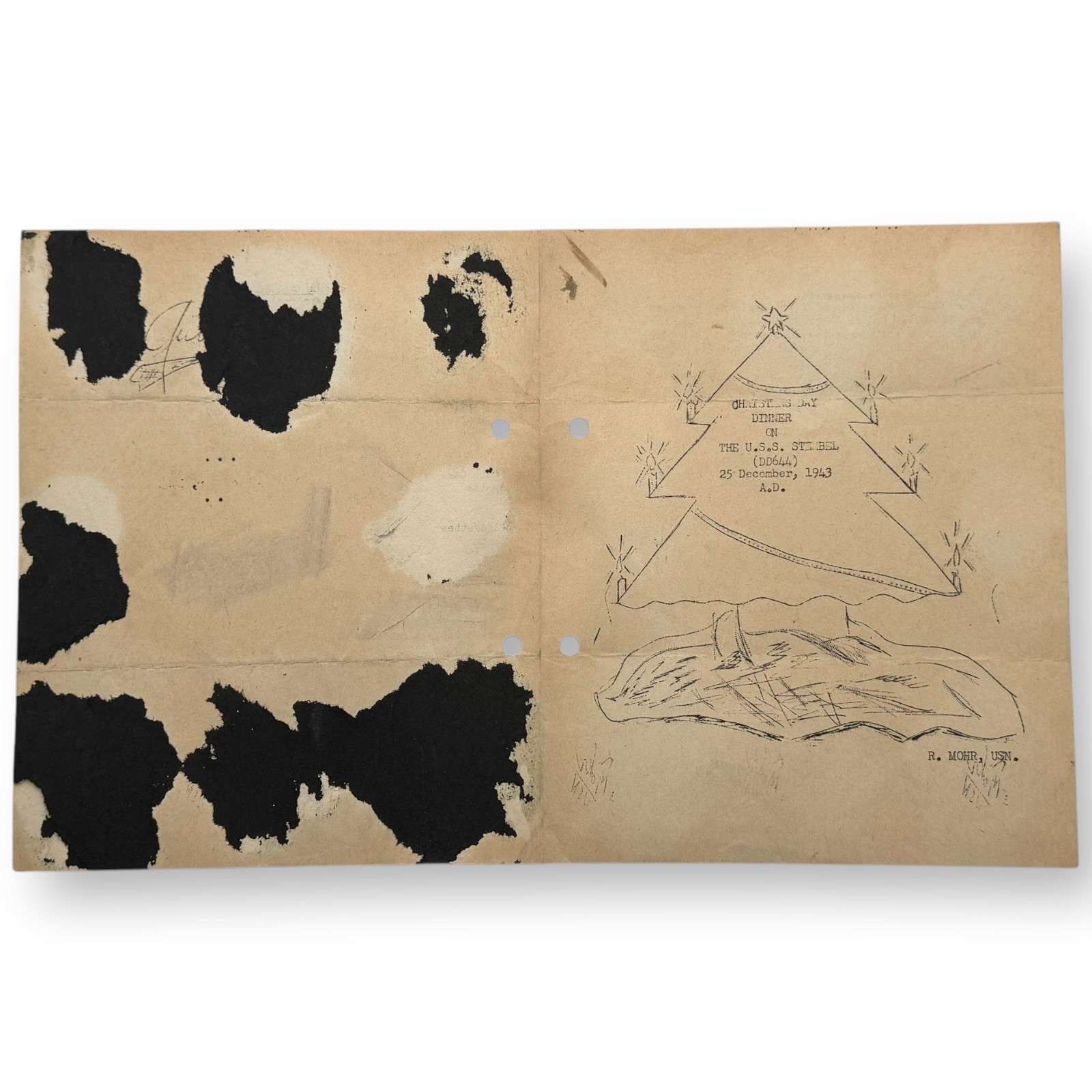 1943 USN USS Stembel Christmas Dinner and Menu