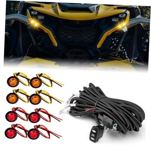 UTV Turn Signal Wiring Harness w/ 4 Amber&Red Light Compatible with Can Am