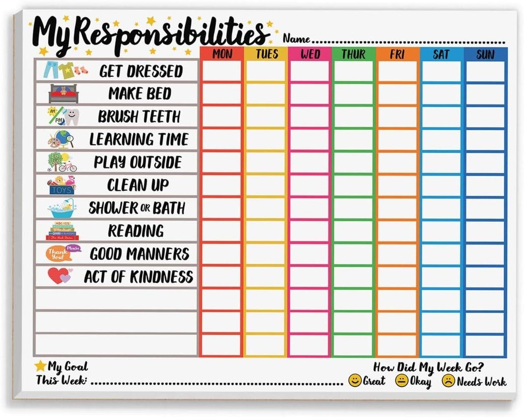 Responsibility Chart for Kids Ages 3 4 5 and 6 - My Responsibility Weekly Cho...
