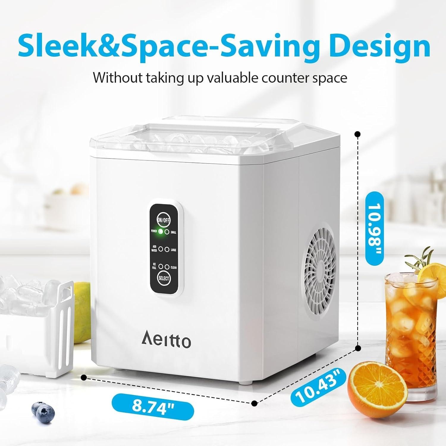 Aeitto Countertop Ice Maker 26Lbs/24H Self-Cleaning Function for Home & Office
