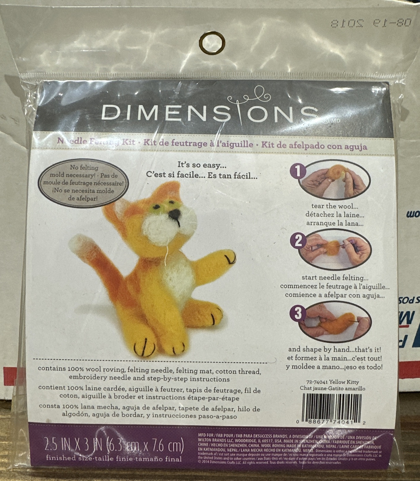 Dimensions Feltworks Needle Felting Kit Wool Yellow Cat-72-74041 Craft