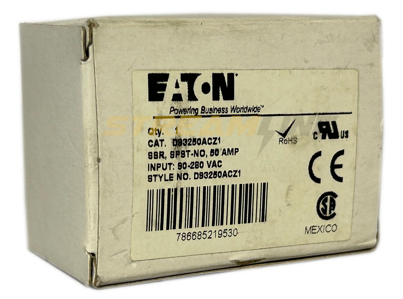 Eaton D93250ACZ1 Solid State Relay, 50 Amp, SPST-NO, 90-280V, Zero Cross