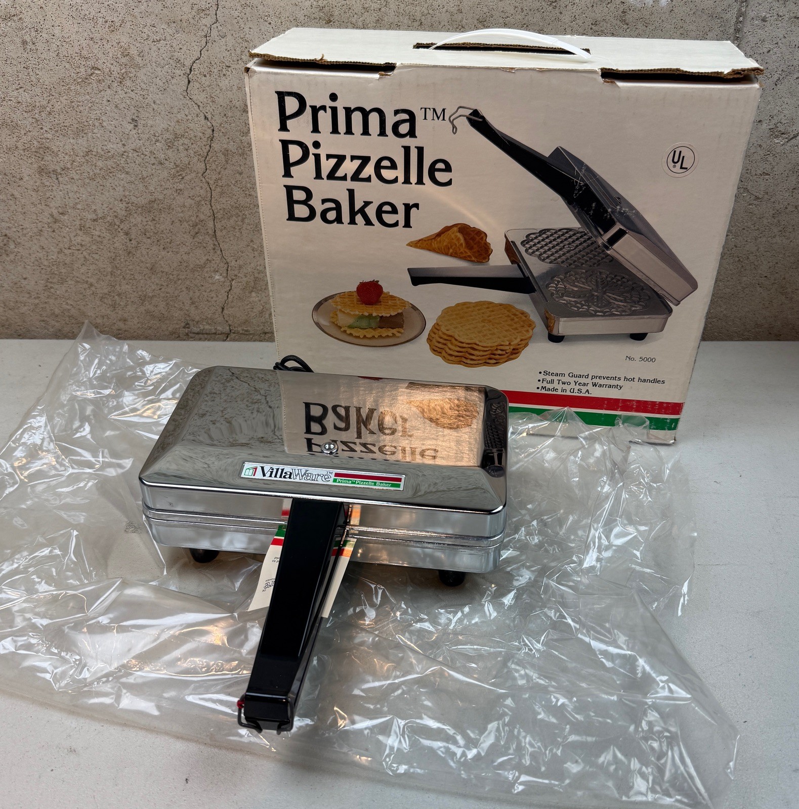 VILLAWARE Prima PIZZELLE Baker Cookie Maker 5000 NEW open Box 1987 USA