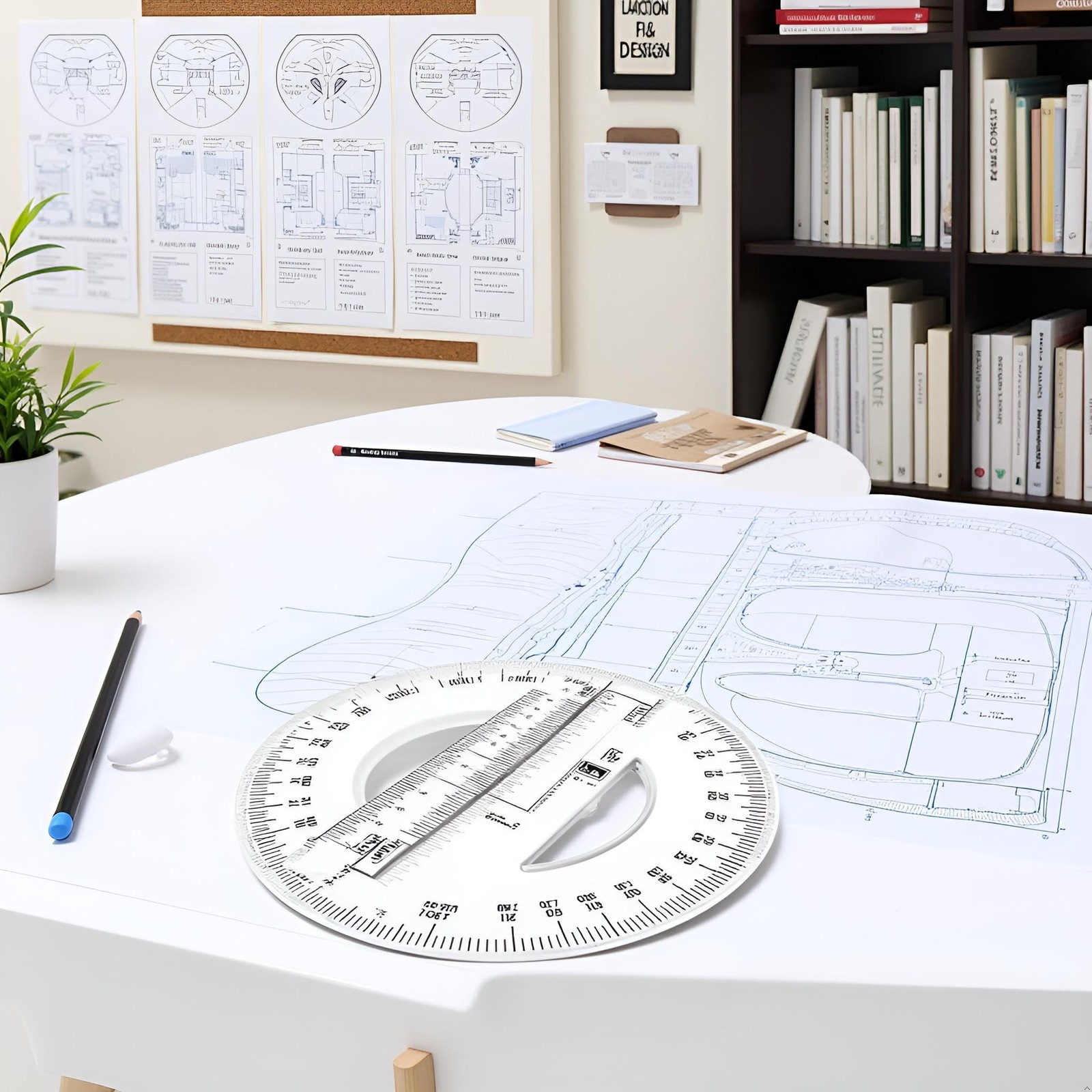 White 360 Degree Protractor Round Ruler Gauge Angular Drafting Tools Circle P...