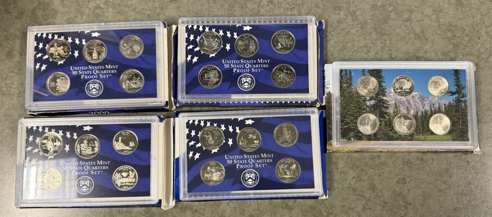 Lot 4 U.S Mint State Quarters Proof Sets 2000 2002 2003 2004 & Nickel Set