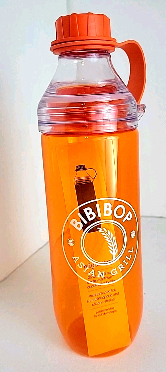 BIBIBOP Orange Plastic H2O Bottle w/Threaded Lid & Silicone Strainer 25 oz - NEW
