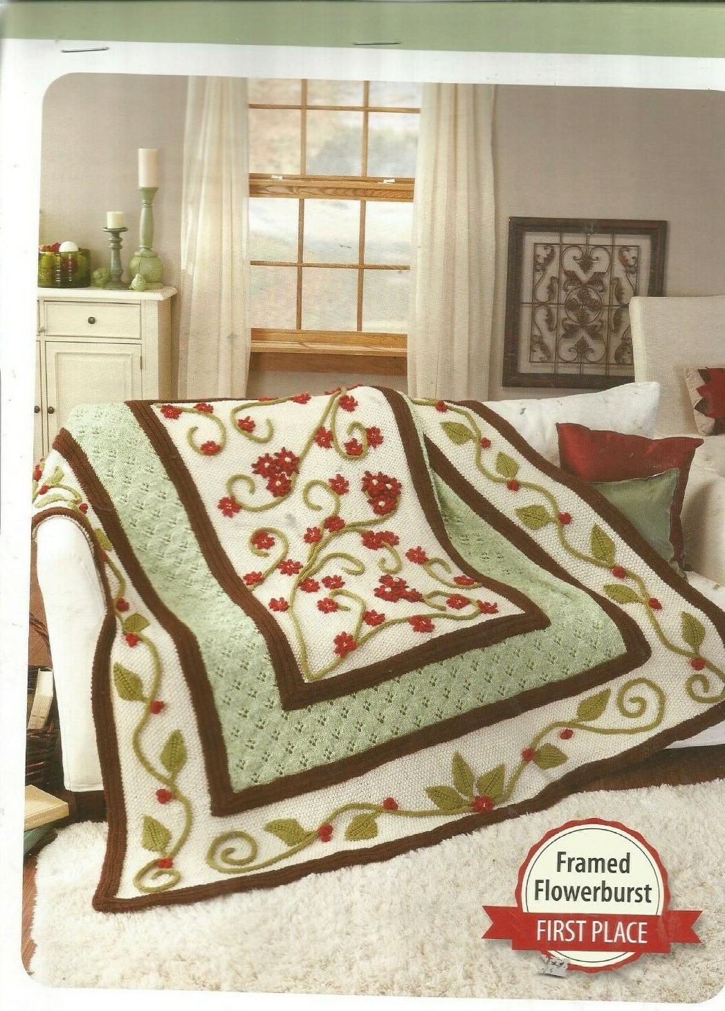 C0167$ FRAMED FLOWERBURST AFGHAN KNITTING PATTERN/INSTRUCTIONS