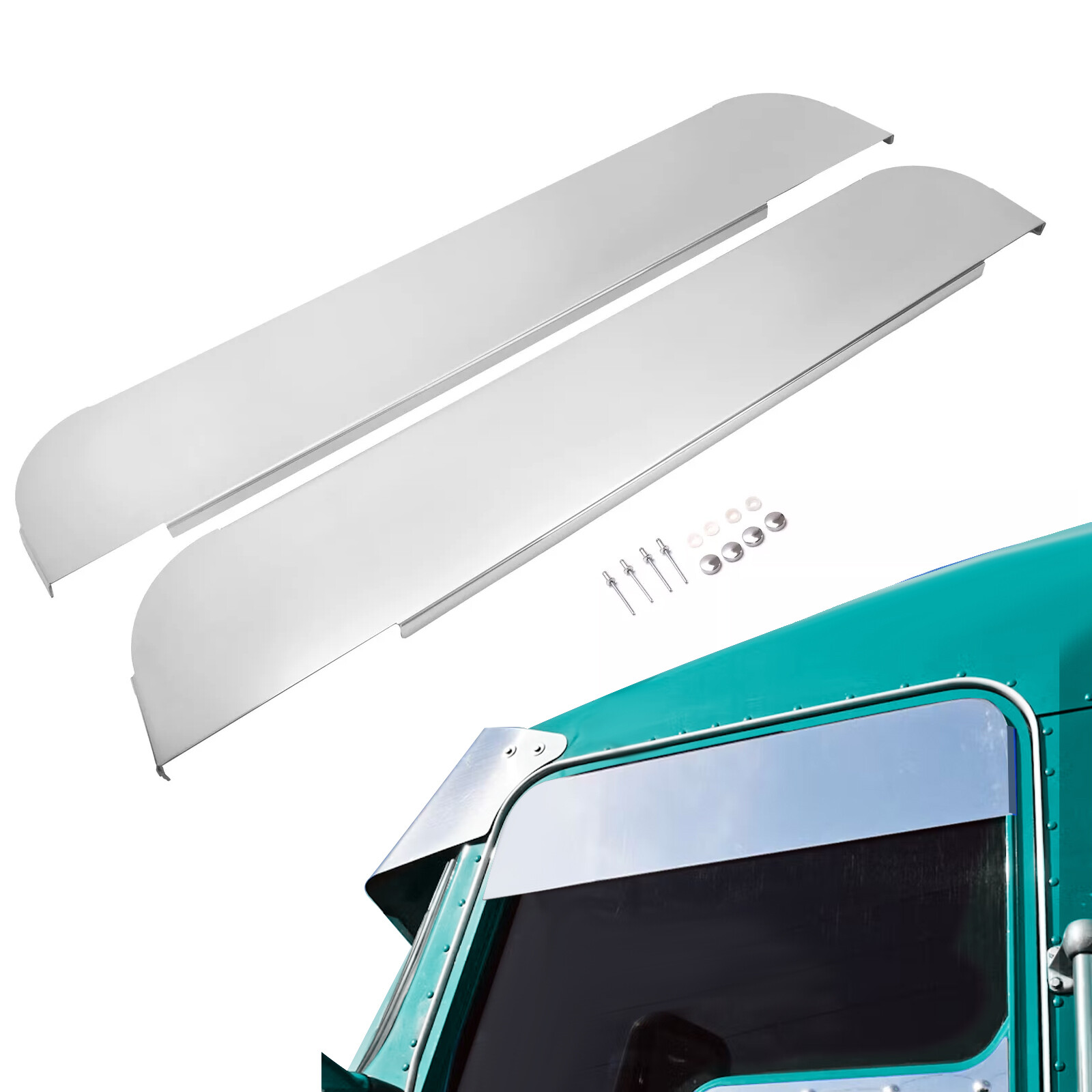 2x 5" Chop Top Door Trim Silver Stainless Steel For Kenworth T600 T660 T800 W900
