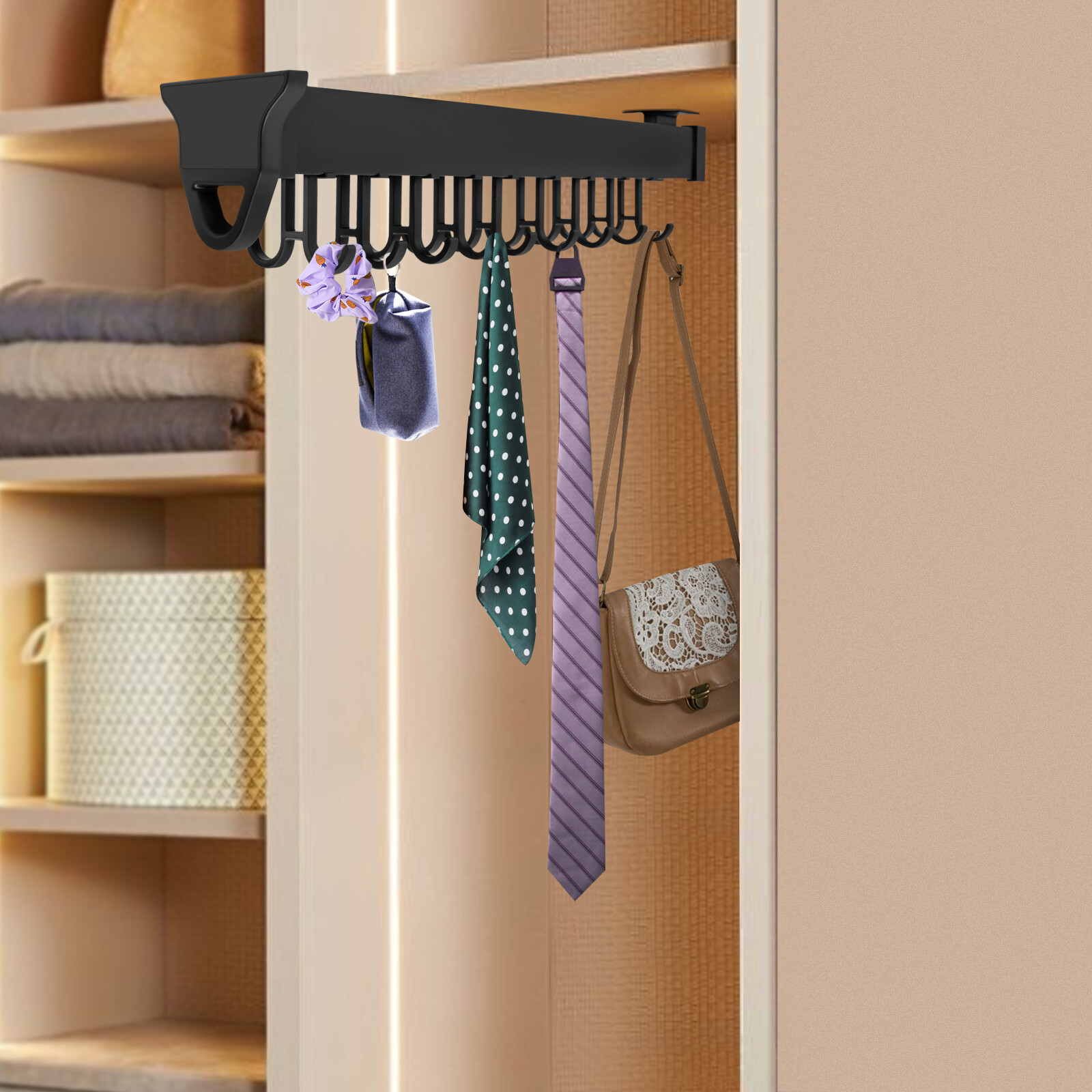 Pull-out Storage Rack Multifunctional Kitchen Organizer Hanging Pot Rack Black