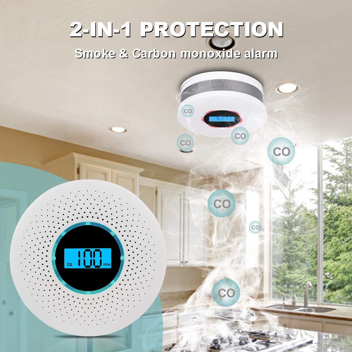 Home Smoke & CO Detector 2-in-1 Alarm Battery Powered Easy Install US