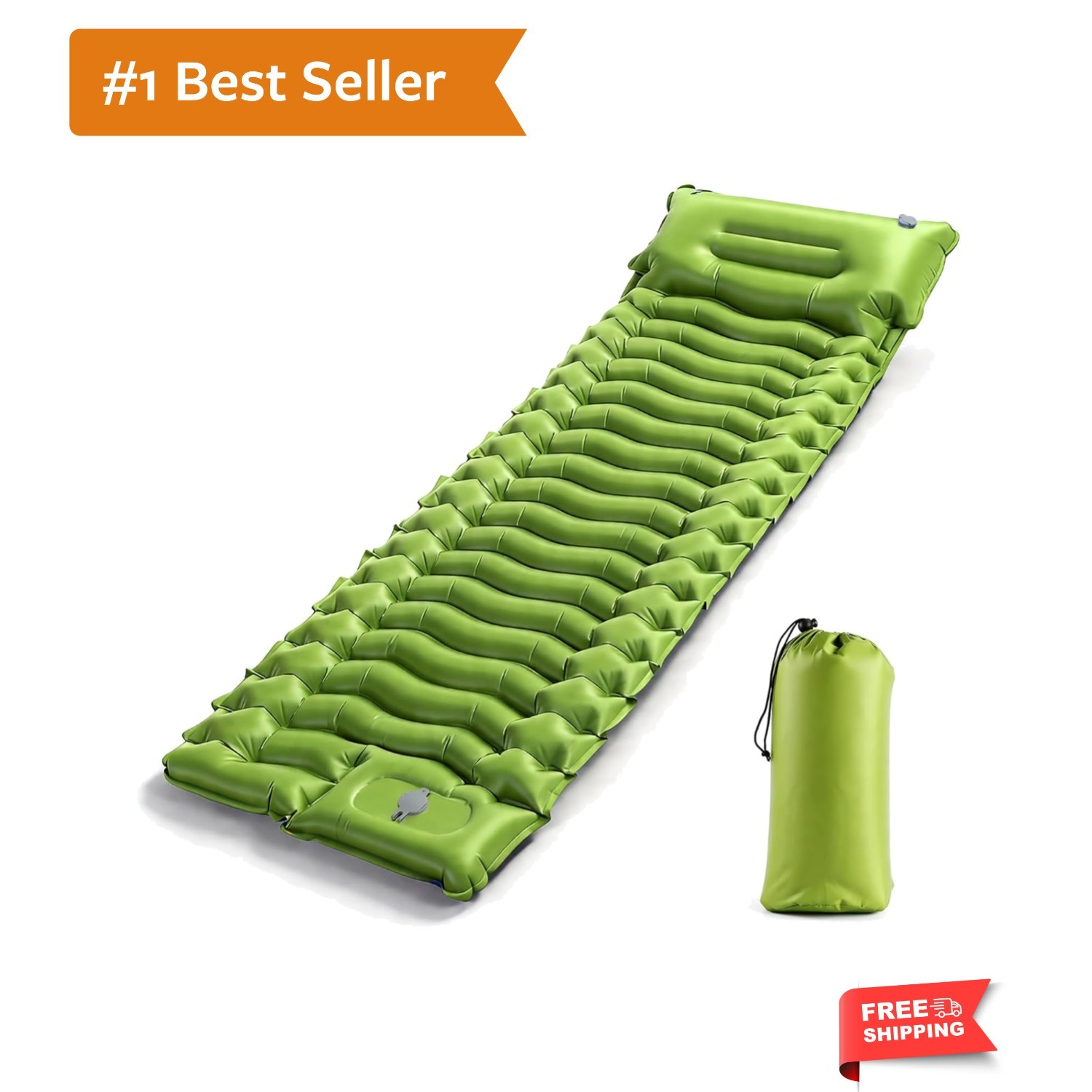 Ultralight Inflatable Sleeping Pad with Pillow & Foot Pump - Green Comfort