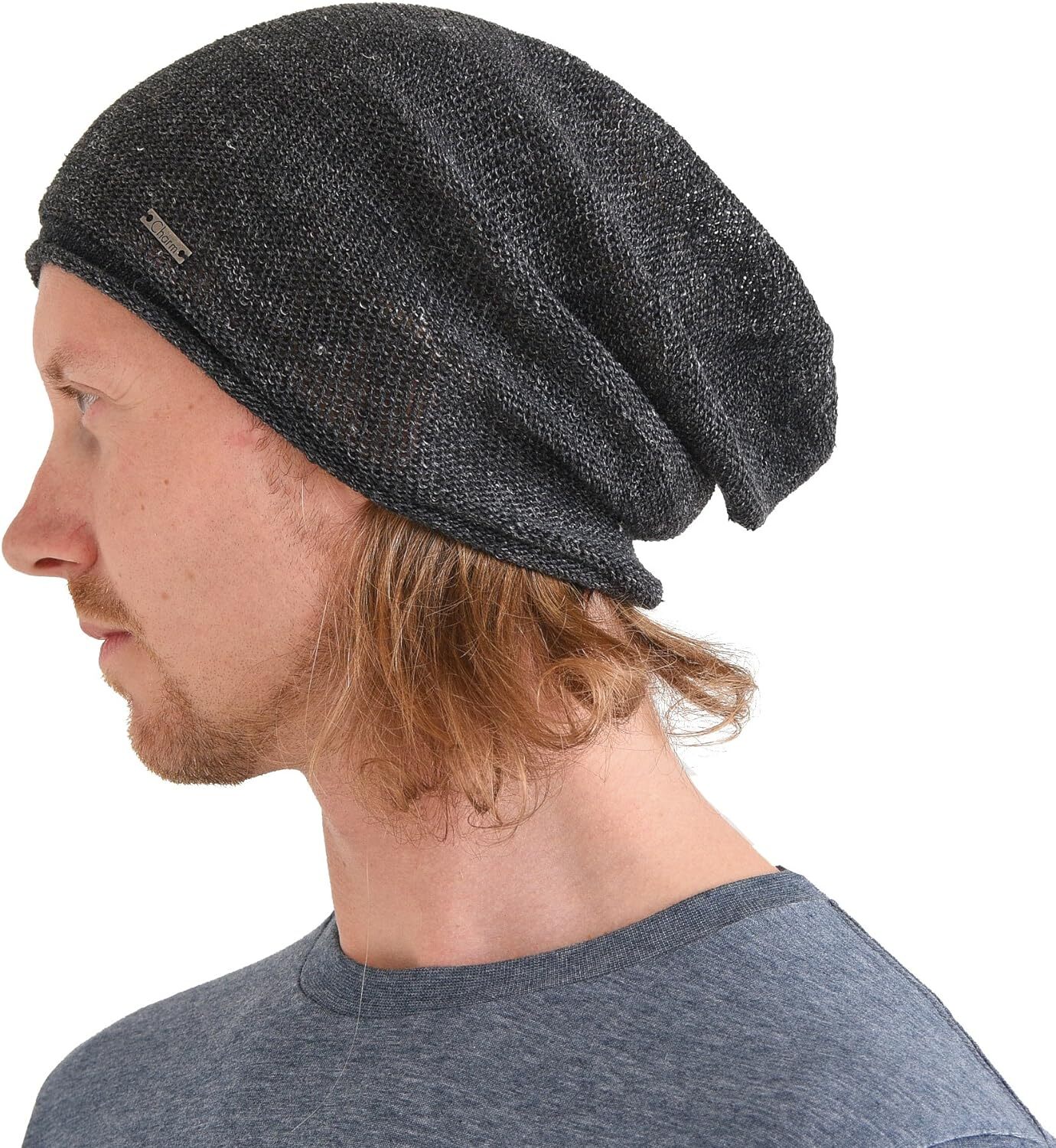 CHARM Linen Beanie Hat Summer Cap - Mens Slouchy One Size, Black