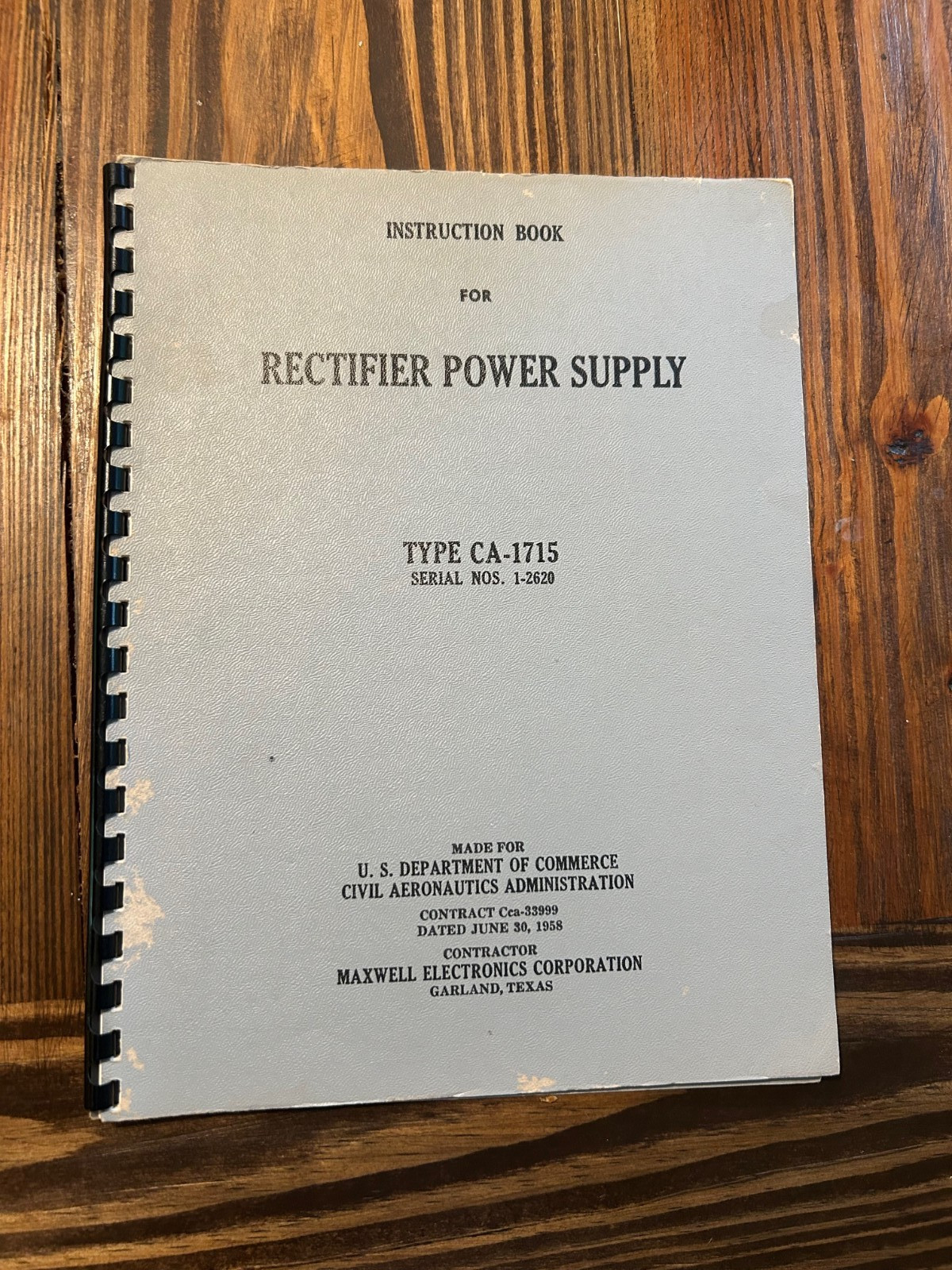1958 Instruction Book for Rectifier Power Supply Type CA-1715 Maxwell Electronic