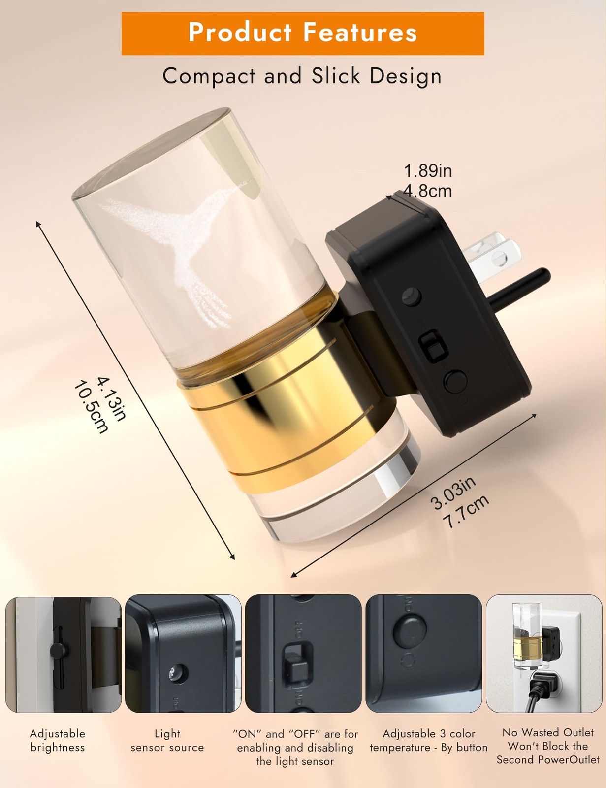 Night Lights Plug into Wall, 3 Color Temperature Nightlight, 0-100 LM Dimmabl...