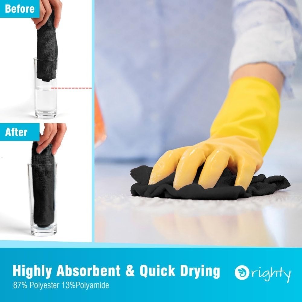 Black Microfiber Cleaning Cloth, 24 Pack Highly Absorbent Cleaning Rags,