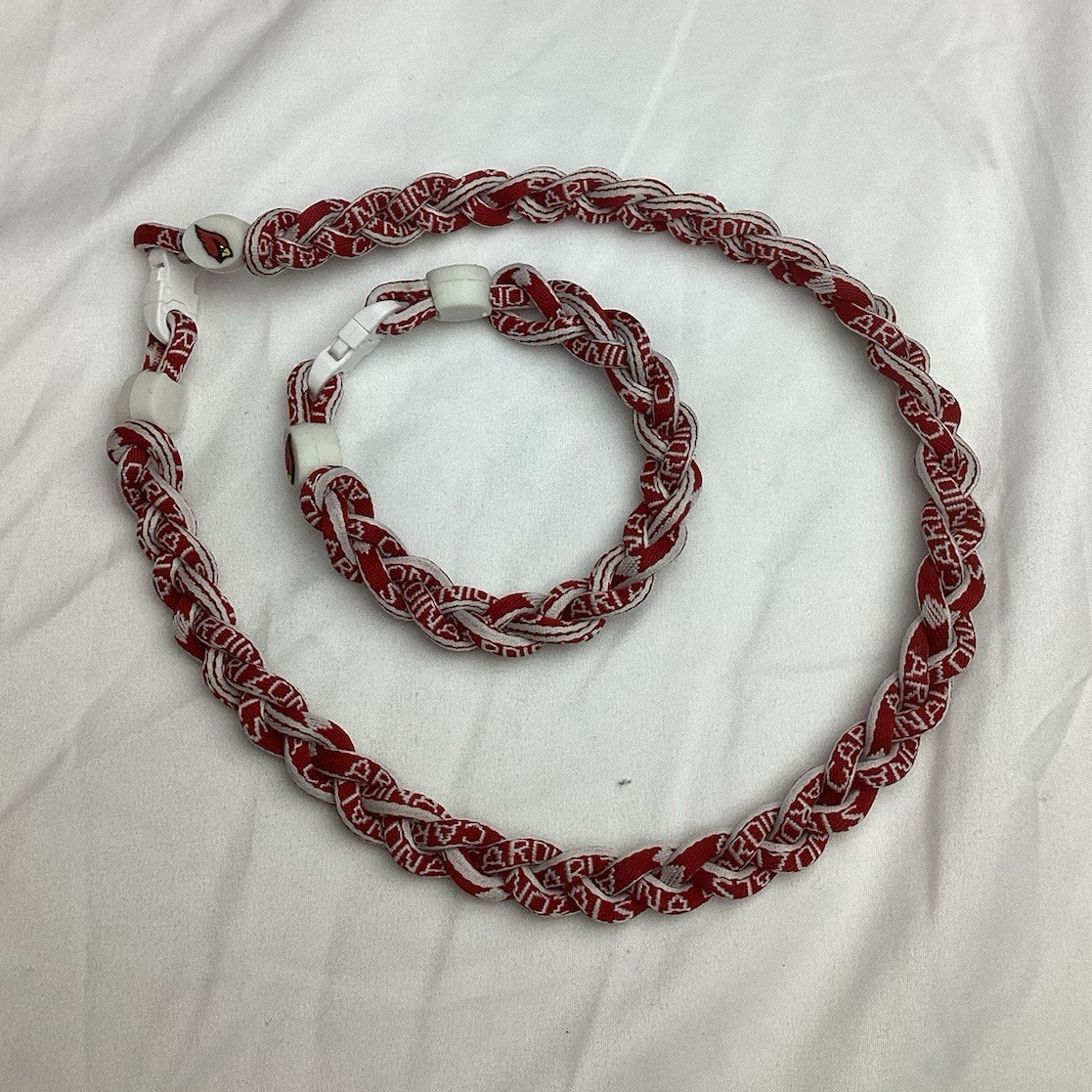 Nylon Red/White Braided Arizona Cardinals with Clip Ends bracelet and necklace