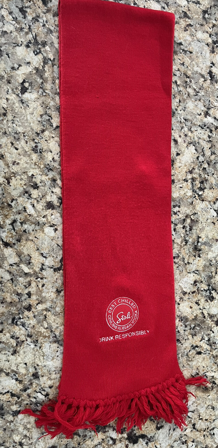 Stoli Vodka Drink Responsibly Red Scarf Unisex 58” EUC