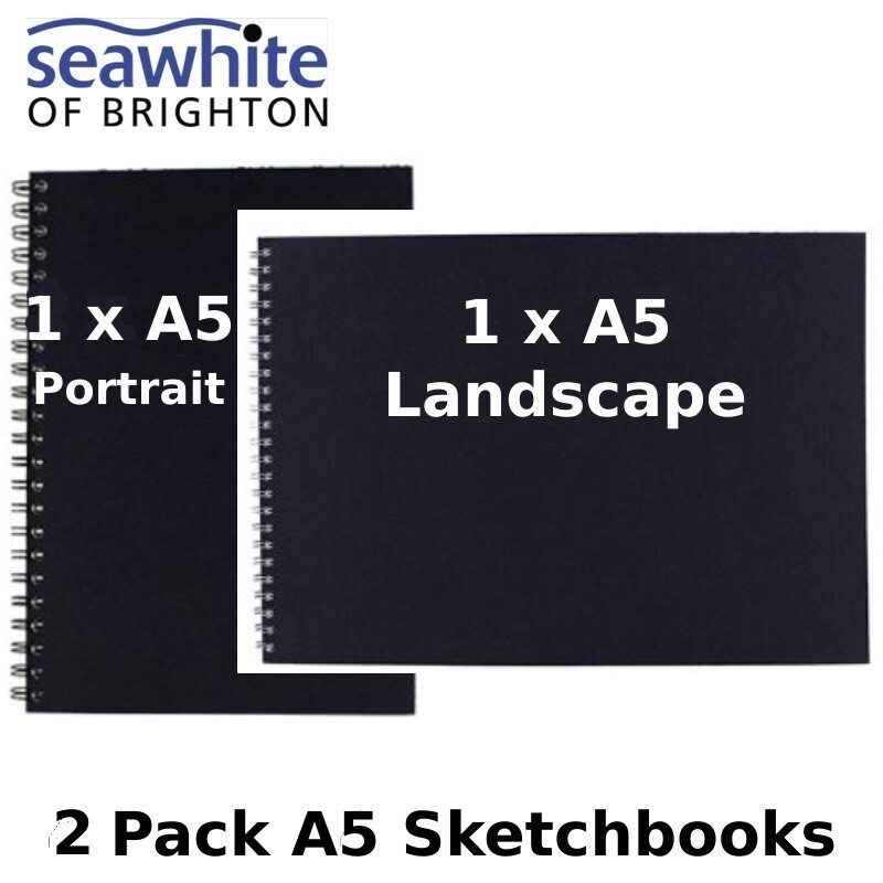 2 PACK -  A5 SEAWHITE Sketchbooks Portrait & Landscape 140gsm All Media Paper