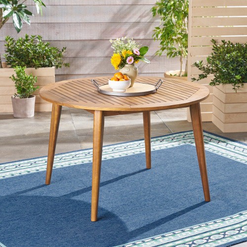 47.25"Round Outdoor Acacia Wood Dining Table Patio Table Garden Balcony Backyard