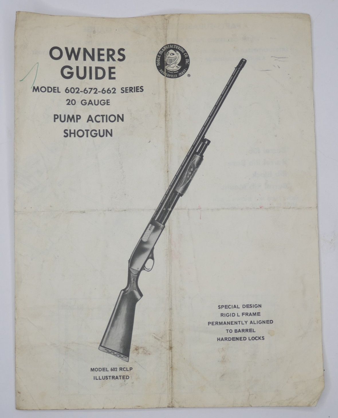 Nobel shotgun owners guide 602 672 662 series 20 gauge parts diagram part number