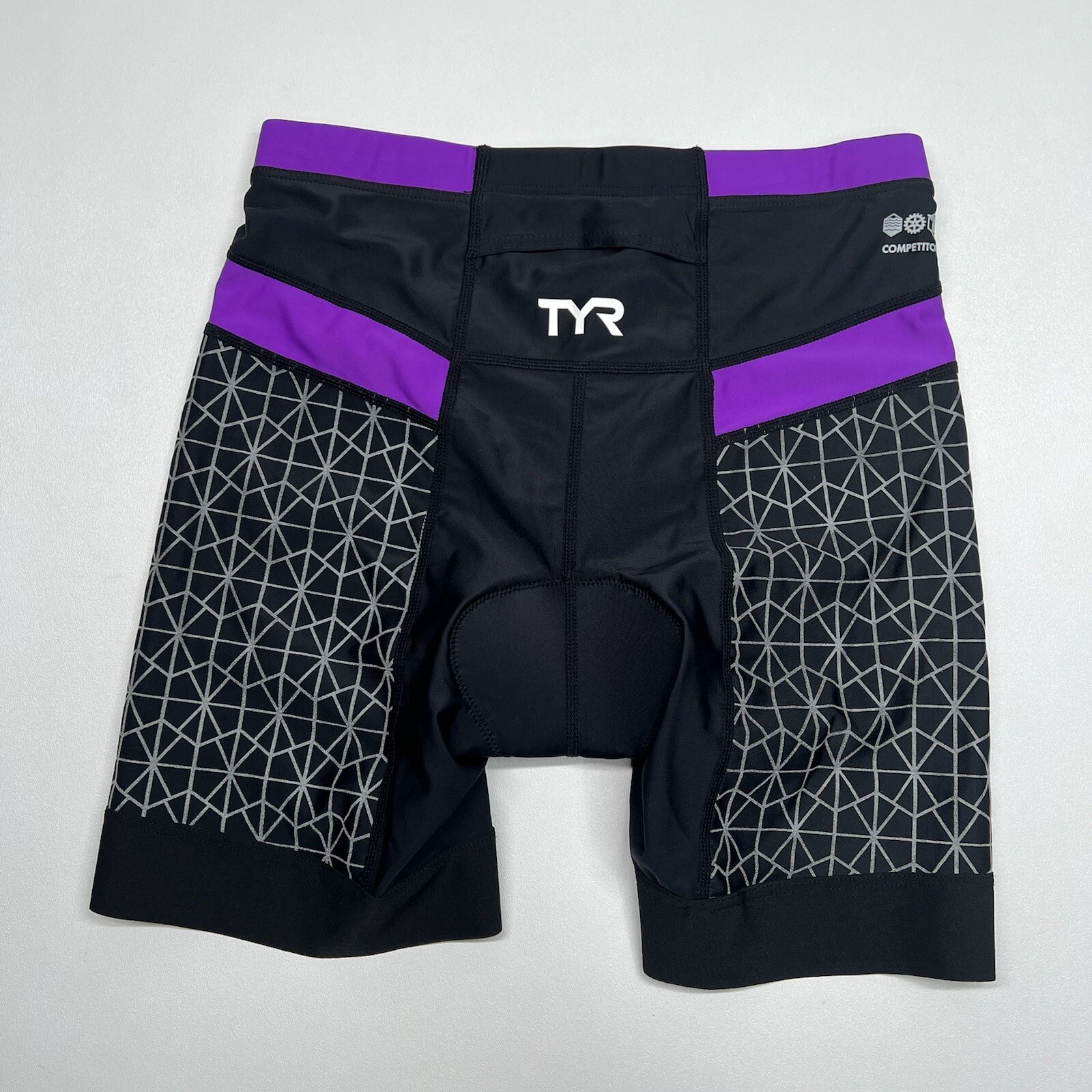 TYR Women's XL Black Purple 6" Triathlon Exercise Bike Shorts COMPETITOR New